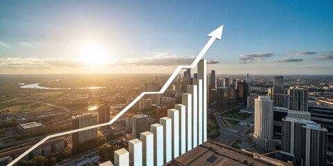 Poster - Aerial View 3D Animated Business Graph Showing Growth & Success