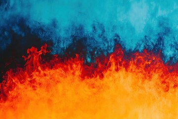 Poster - Vibrant dance of flames and waves under a striking blue sky at twilight creating a breathtaking display of colors. Generative AI