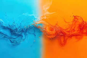 Poster - Vibrant waves of blue and orange paint swirl together in a stunning display of color harmony and contrasting beauty. Generative AI