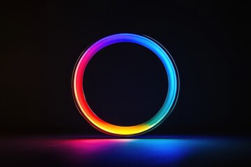 Poster - Vibrant circle of light glows in a dark setting, showcasing stunning color gradients in a minimalist composition. Generative AI