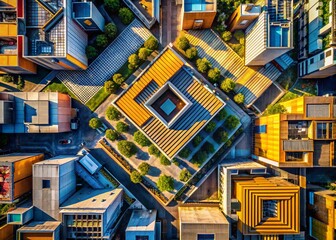 Poster - Aerial View of Postmodern Patterned Squares: Diverse Textures & Geometric Designs