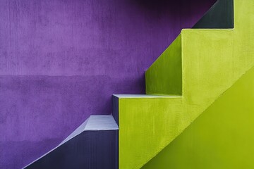 Poster - Vibrant staircase design showcasing bold colors and geometric shapes in a contemporary architectural setting. Generative AI