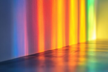 Poster - Vibrant light refracts through a prism creating a colorful spectrum along a wall. Generative AI
