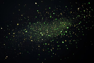 Poster - Shimmering green and gold particles dance gracefully against a dark backdrop in a mesmerizing display of light. Generative AI