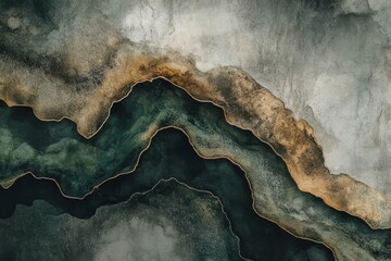Poster - Intricate patterns of blues and golds create a mesmerizing abstract landscape of natural beauty and textured elegance. Generative AI