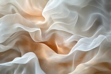 Poster - Soft waves of translucent fabric dance gracefully in ambient light, creating a serene, ethereal atmosphere of tranquility. Generative AI