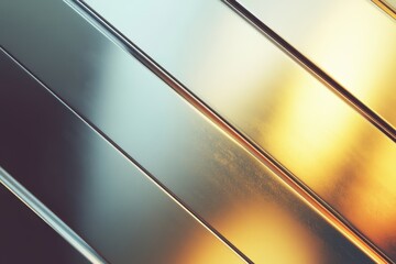 Poster - Shimmering metallic surface reflecting warm golden light in an artistic display of colors and textures. Generative AI