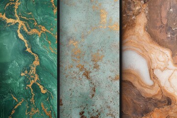 Poster - Elegant marbled patterns showcase exquisite textures in rich colors and metallic accents for interior design inspiration. Generative AI