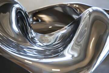 Poster - Artistic expression of fluid motion captured in sleek metal sculpture with captivating reflections in a modern gallery. Generative AI