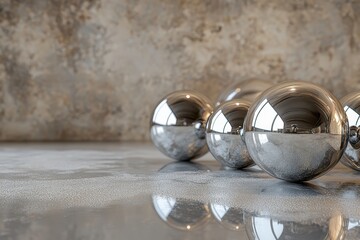 Poster - Reflective spheres arranged artistically on a polished surface, showcasing intricate details and light play in a modern setting. Generative AI