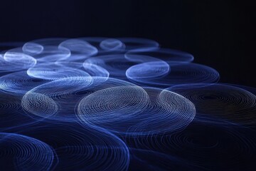 Poster - Swirls of blue light dance in mesmerizing patterns against a dark background, creating a captivating display. GenerativeAI