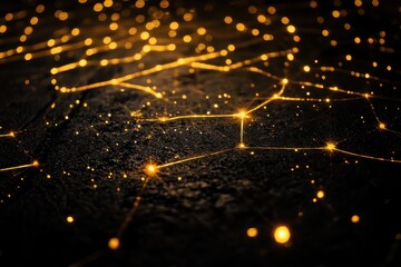 Poster - Intricate golden web of light and energy glowing against a dark textured background at night. Generative AI
