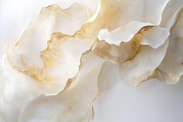 Poster - Soft layers of delicate fabric create a serene and elegant texture with golden accents against a light background. Generative AI