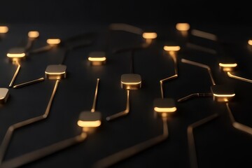 Poster - Intricate golden circuit design illuminates a sleek black surface with artistry and precision in modern technology. Generative AI