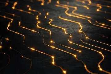 Poster - Network of glowing lines creates a mesmerizing pattern on a dark surface, resembling a digital landscape in a tech-inspired design. Generative AI