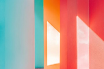 Poster - Colorful textures and shadows interplay in a vibrant architectural space during the early morning light. Generative AI