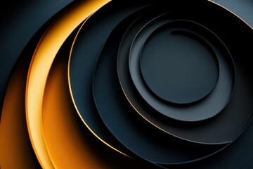 Poster - Modern abstract design with layered curves in black and gold tones. Generative AI