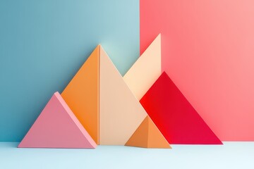 Poster - Geometric shapes in vibrant colors create an artistic display in a modern design studio. Generative AI