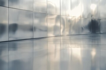 Poster - Polished surfaces and reflections create an abstract art experience in a modern architectural space. Generative AI