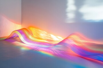 Poster - Soft waves of color dance across a bright room illuminated by warm sunlight in the early morning hours. Generative AI