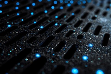 Poster - Exploring the intricate patterns of a glowing, starry night-inspired surface filled with shimmering blue lights. Generative AI
