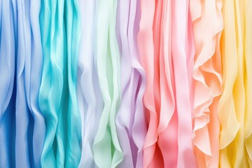 Poster - Vibrant drapery of colorful fabrics flowing gracefully in soft waves under natural light. Generative AI
