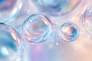 Poster - Exquisite bubbles floating gracefully in soft pastel hues, reflecting light and creating a dreamy atmosphere. Generative AI