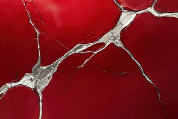 Poster - Crimson allure with silver veins illuminating the depths of artistry captured in a vibrant abstract expression. Generative AI