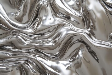 Poster - Sinuous waves of silver create a mesmerizing metallic texture in a close-up composition. Generative AI