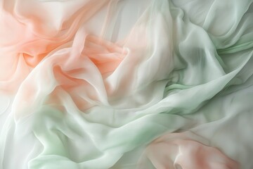 Poster - Soft layers of pastel fabric dance in delicate hues, evoking a serene ambiance in a tranquil setting. Generative AI