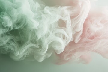 Poster - Swirling pastel clouds create a dreamy atmosphere in soft hues of green and pink during ethereal dusk moments. Generative AI