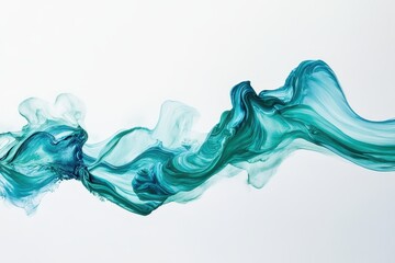 Poster - Fluid strokes of teal and emerald dance across a bright canvas, creating mesmerizing patterns in a tranquil and artistic composition. Generative AI