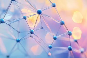 Poster - Captivating molecular structures showcasing connectivity and elegance in a vibrant background of soft colors. Generative AI