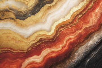 Poster - Rich patterns of natural stone create a stunning abstract art piece with golden accents and warm earthy tones. Generative AI