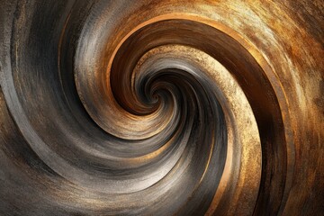 Poster - Captivating spiral of metallic textures creates a mesmerizing visual in warm and cool tones. Generative AI