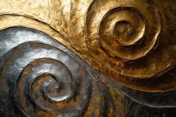 Poster - Intricate swirling patterns of gold and silver create a mesmerizing visual dance of light and texture in artistic design. Generative AI