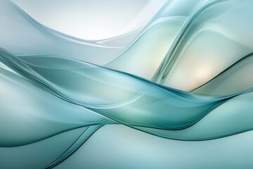Poster - Flowing waves of translucent colors create a serene atmosphere in cool shades of blue and green, evoking calmness and tranquility. Generative AI