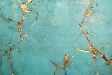 Poster - Intricate golden veins intertwine with a vibrant turquoise backdrop in a striking modern design. Generative AI
