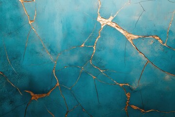 Poster - Rich turquoise wall with golden veins creating an elegant and modern design for a stylish interior atmosphere. Generative AI