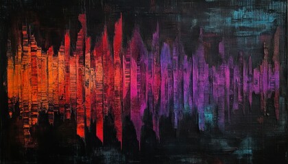 Poster - Abstract Painting with Vibrant Vertical Stripes on Dark Textured Background