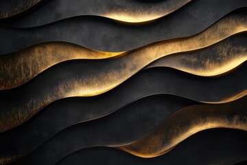 Poster - Waves of gold and shadow dance across a textured surface in a modern artistic interpretation of elegance and style. Generative AI