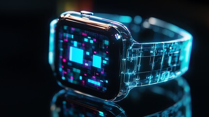 Canvas Print - Futuristic Transparent Smartwatch Displaying Digital Data