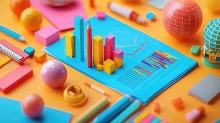 Poster - A close-up of an open business expansion report with global growth charts, financial documents, and office supplies, leaving space for text.