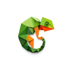 Poster - Abstract origami chameleon illustration, vibrant colors,  background is white, suitable for children's books, educational materials