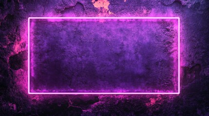 Poster - Neon purple rectangular frame deep pink laser accents illuminating a textured dark concrete backdrop creating a moody yet vibrant futuristic ambiance with bold fluorescent lighting