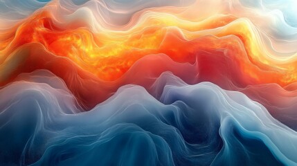 Poster - radiant orange cyan flowing curves blend together with soft fluid lines creating a vibrant digital a