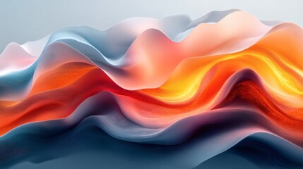 Poster - radiant orange cyan flowing curves blend together with soft fluid lines creating a vibrant digital a