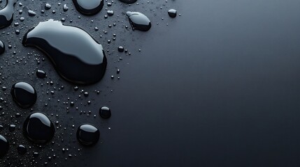 Poster - Realistic droplets of water a dark grey background highlighting the glossy texture of fresh dew on a sleek surface creating abstract liquid bubbles in a minimalist setting