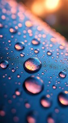 Poster - Realistic water droplets forming a glass surface with a soft light background The subtle rain texture and scattered dew create a refreshing clean aesthetic for product displays
