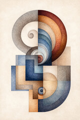 Poster - a creative representation of the golden ratio using artistic elements like spirals, rectangles, and 